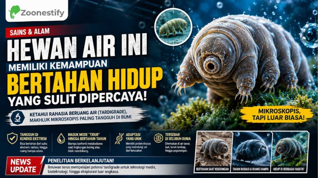 Tardigrade, Beruang Air, Hewan Air, Hewan Mikroskopis, Fakta Hewan, Zoologi, Kehidupan Ekstrem, Adaptasi Hewan, Sains Alam, Satwa Unik