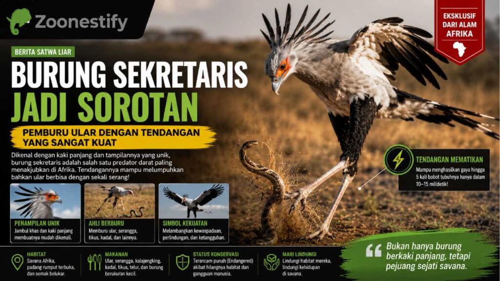 Burung Sekretaris Jadi Sorotan, Pemburu Ular dengan Tendangan Sangat Kuat