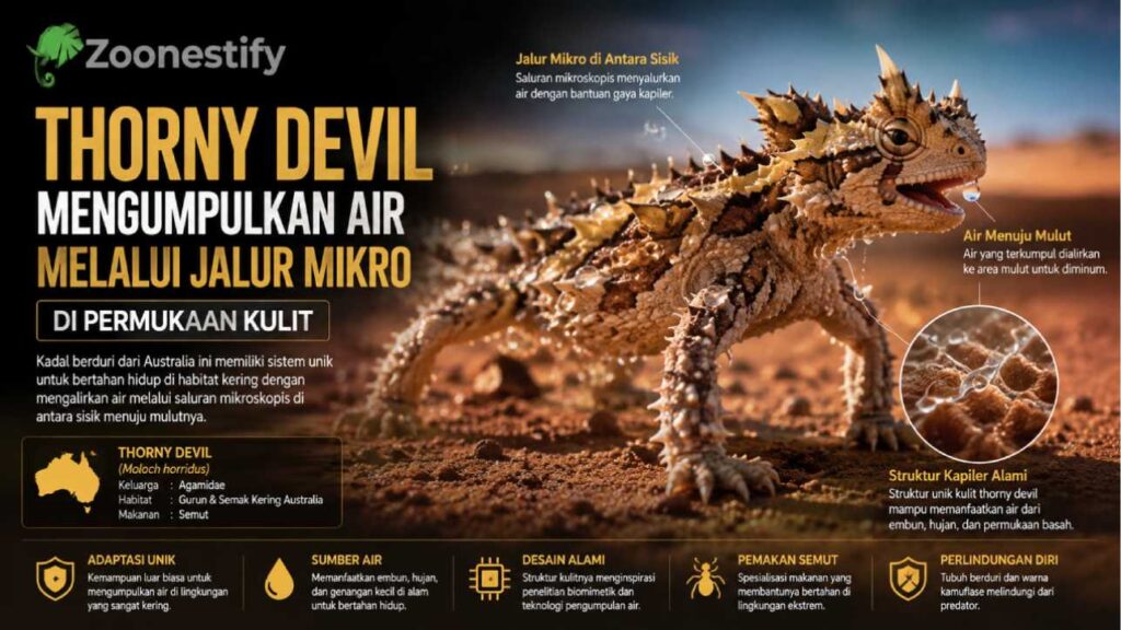 Thorny Devil Mengumpulkan Air melalui Jalur Mikro di Permukaan Kulit